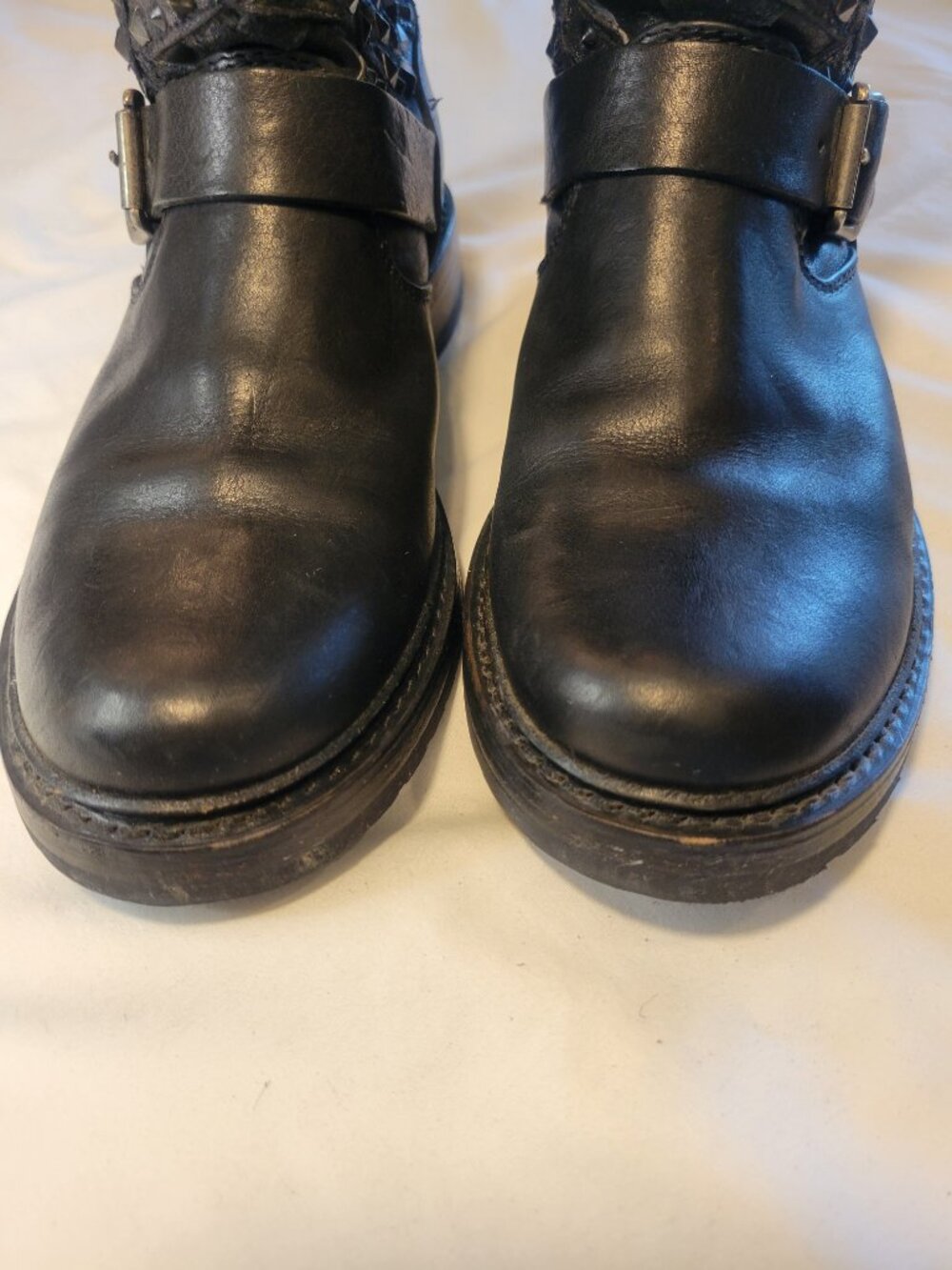 Frye Veronica Deco Black Leather Moto Engineer Boots Studded Women's 7B - Picture 5 of 12